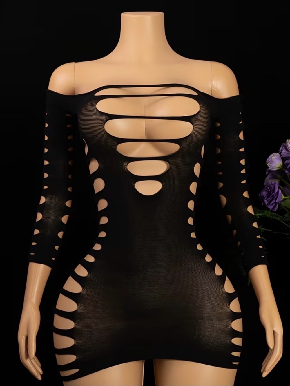 Black Cutout Bodycon Off-Shoulder Mini Dress